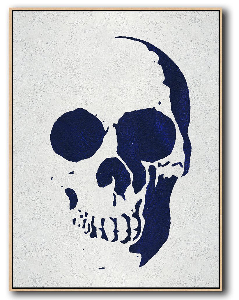 Large Contemporary Art Canvas Painting,Navy Blue Abstract Painting Skull Art Online,Large Canvas Art,Modern Art Abstract Painting